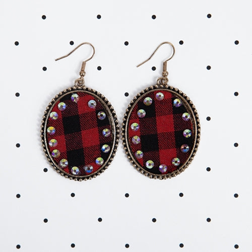 Red + Black Checkered Beaded Statement Earrings
